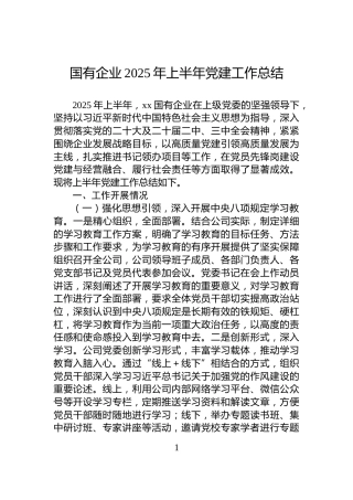 国有企业2025年上半年党建工作总结