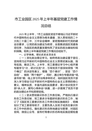市工业园区2025年上半年基层党建工作情况总结