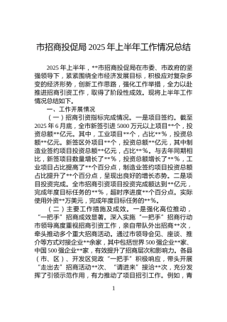 市招商投促局2025年上半年工作情况总结