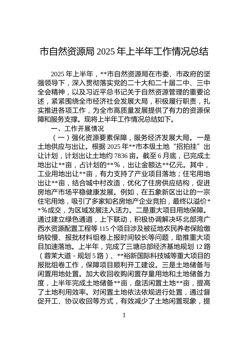 市自然资源局2025年上半年工作情况总结_第1页