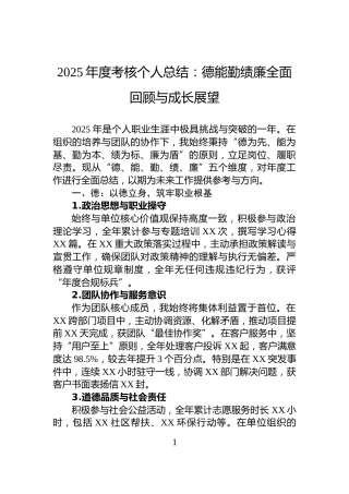 2025年度考核个人总结：德能勤绩廉全面回顾与成长展望