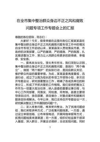 在全市集中整治群众身边不正之风和腐败问题专项工作专题会上的汇报