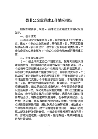 县非公企业党建工作情况报告