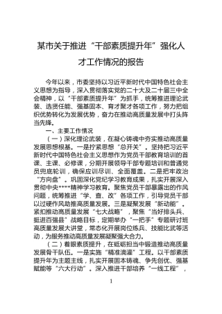 某市关于推进“干部素质提升年”强化人才工作情况的报告