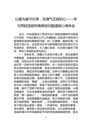 以案为鉴守纪律，风清气正践初心——学习两起违规吃喝典型问题通报心得体会