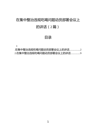 在集中整治违规吃喝问题动员部署会议上的讲话（2篇）