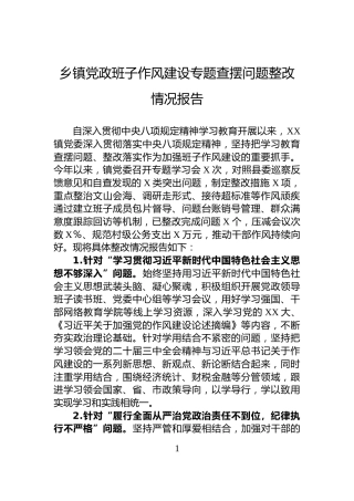 乡镇党政班子作风建设专题查摆问题整改情况报告