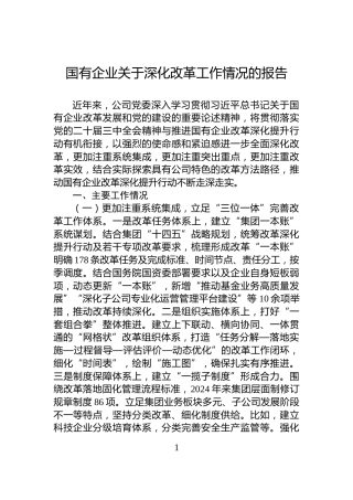 国有企业关于深化改革工作情况的报告