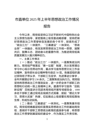 市直单位2025年上半年思想政治工作情况报告
