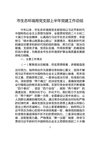 市生态环境局党支部上半年党建工作总结