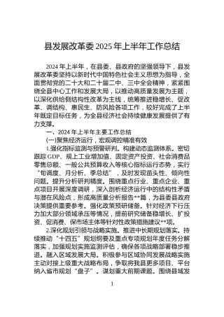 县发展改革委2025年上半年工作总结