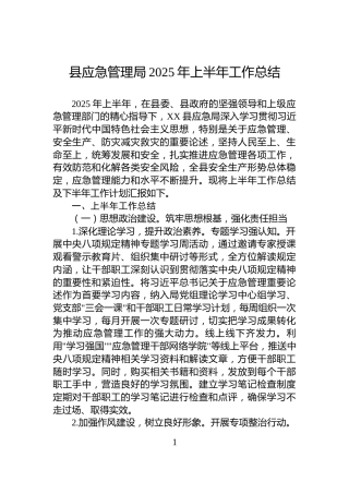县应急管理局2025年上半年工作总结