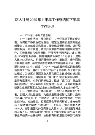 区人社局2025年上半年工作总结和下半年工作计划