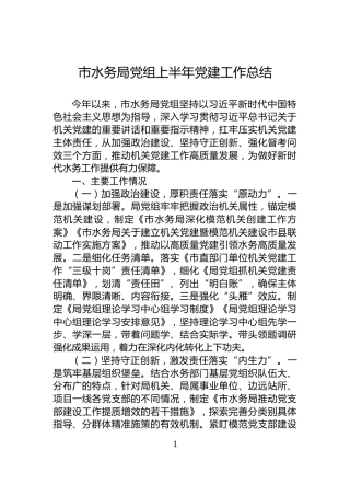 市水务局党组上半年党建工作总结