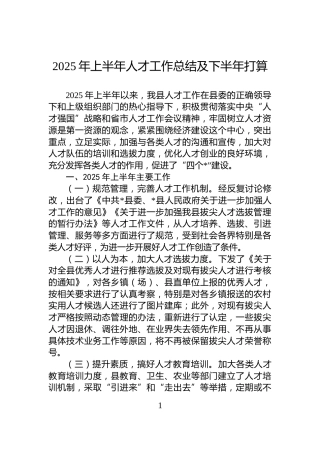 2025年上半年人才工作总结及下半年打算