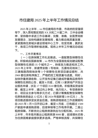 市住建局2025年上半年工作情况总结