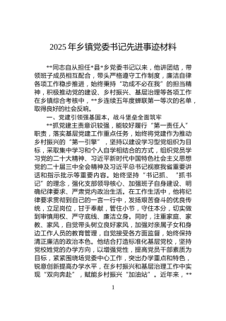 2025年乡镇党委书记先进事迹材料
