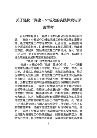 关于强化“党建＋N”成效的实践探索与深度思考