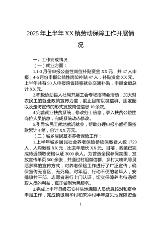2025年上半年XX镇劳动保障工作开展情况
