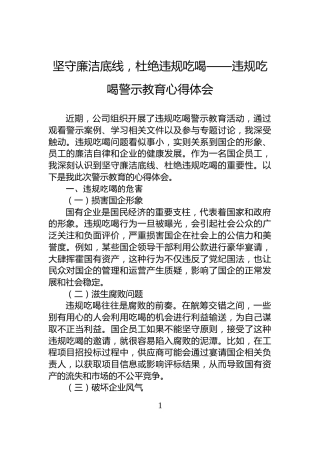 坚守廉洁底线，杜绝违规吃喝——违规吃喝警示教育心得体会