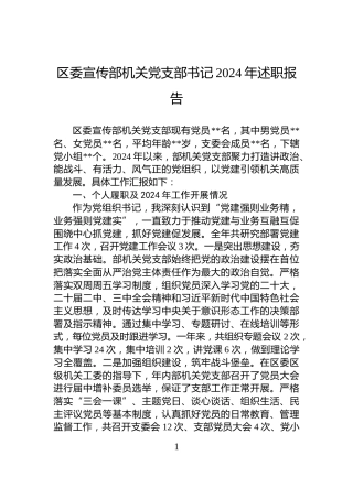 区委宣传部机关党支部书记2024年述职报告