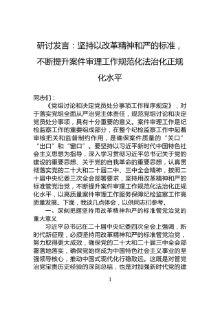 研讨发言：坚持以改革精神和严的标准，不断提升案件审理工作规范化法治化正规化水平