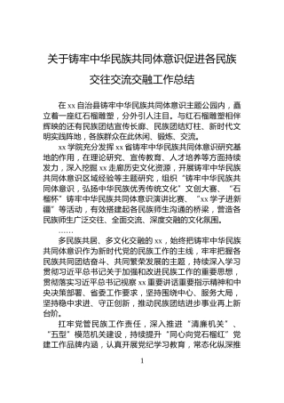 关于铸牢中华民族共同体意识促进各民族交往交流交融工作总结