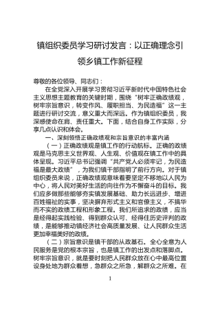 镇组织委员学习研讨发言：以正确理念引领乡镇工作新征程