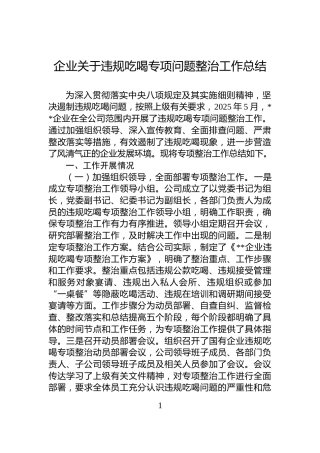 企业关于违规吃喝专项问题整治工作总结