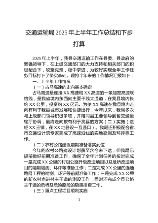 交通运输局2025年上半年工作总结和下步打算
