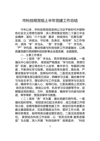 市科技局党组上半年党建工作总结