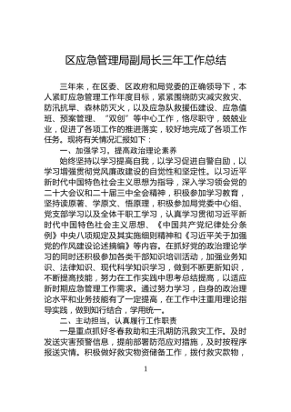 区应急管理局副局长三年工作总结