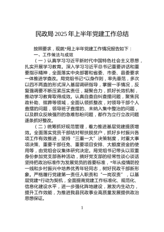 民政局2025年上半年党建工作总结