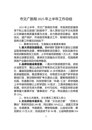 市文广旅局2025年上半年工作总结