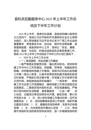 县机关后勤服务中心2025年上半年工作总结及下半年工作计划
