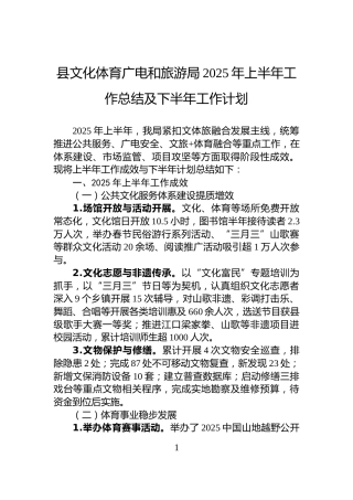 县文化体育广电和旅游局2025年上半年工作总结及下半年工作计划