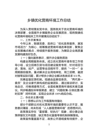 乡镇优化营商环境工作总结