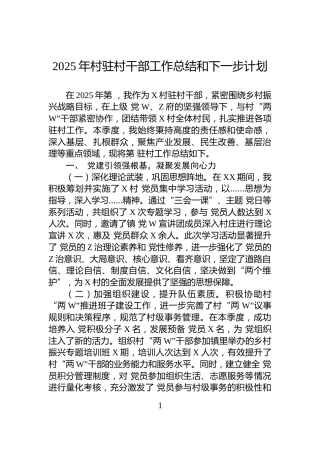 2025年村驻村干部工作总结和下一步计划