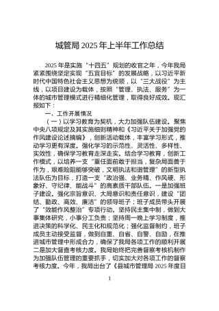 城管局2025年上半年工作总结