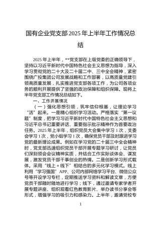 国有企业党支部2025年上半年工作情况总结
