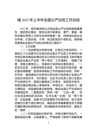 镇2025年上半年全面从严治党工作总结