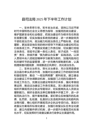 县司法局2025年下半年工作计划