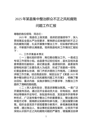 2025年某县集中整治群众不正之风和腐败问题工作汇报