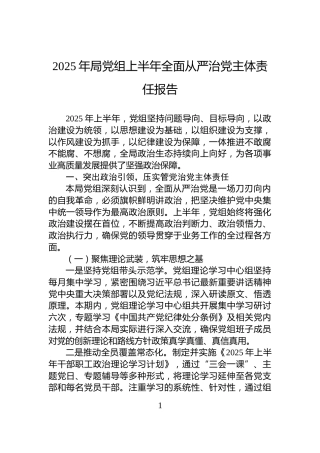 2025年局党组上半年全面从严治党主体责任报告