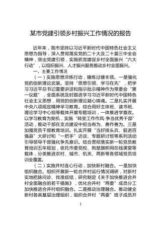 某市党建引领乡村振兴工作情况的报告