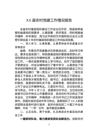 XX县农村党建工作情况报告