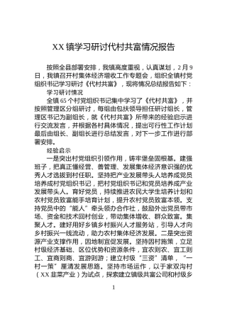 XX镇学习研讨代村共富情况报告