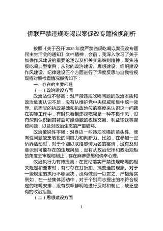 侨联严禁违规吃喝以案促改专题检视剖析