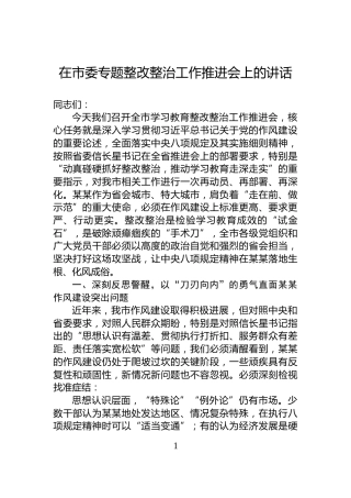 在市委专题整改整治工作推进会上的讲话