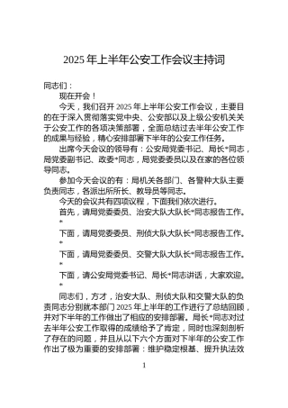 2025年上半年公安工作会议主持词